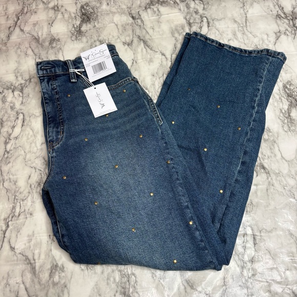 Jessica Simpson Denim - Jessica Simpson Zinnia Wide Leg Boyfriend Gold Studded denim jeans size 4 NWT